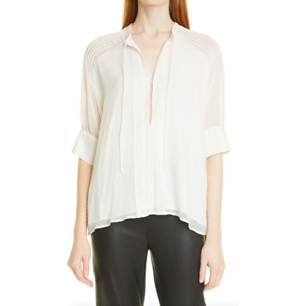 Birgitte Herskind Caisa Swiss Dot Silk Blouse in White NWT Size 36/4